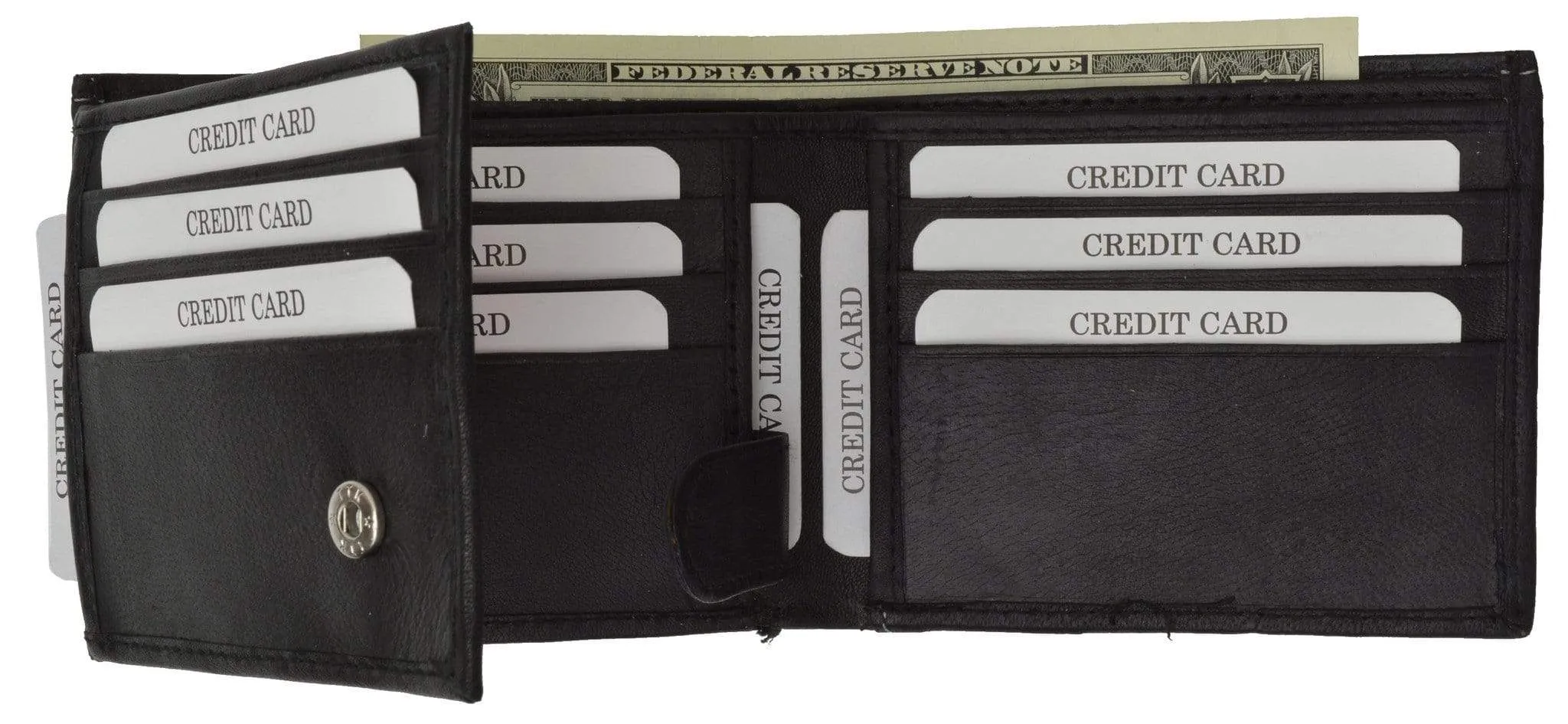 Genuine Leather Mens Bifold Wallet Button Snap Flap Out 1533 CF