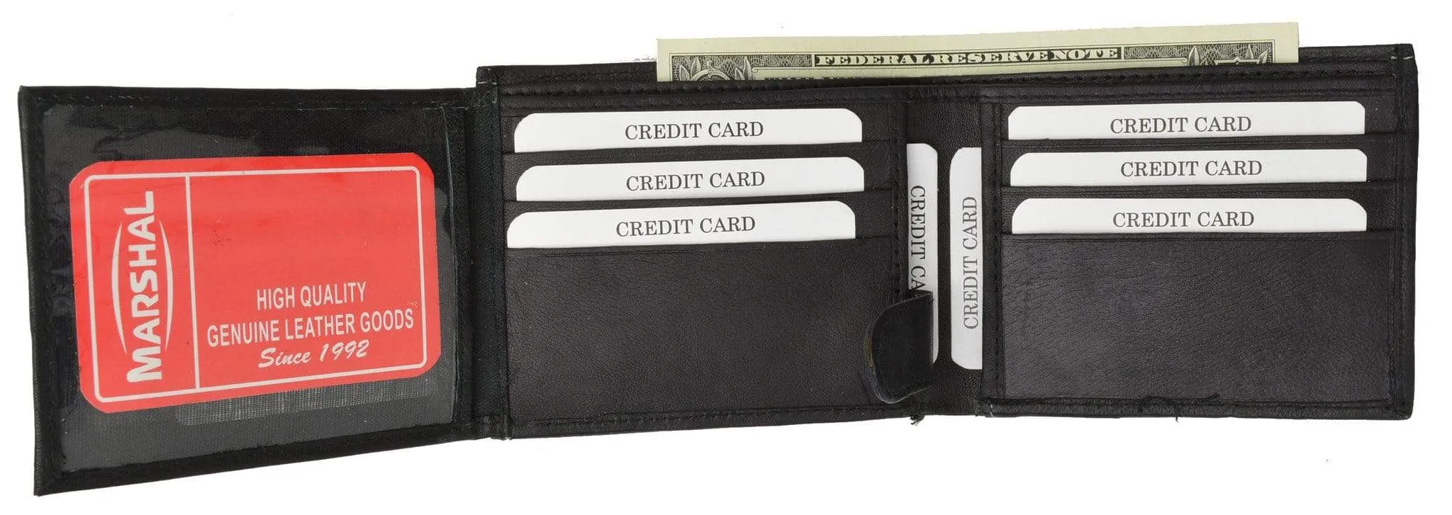 Genuine Leather Mens Bifold Wallet Button Snap Flap Out 1533 CF