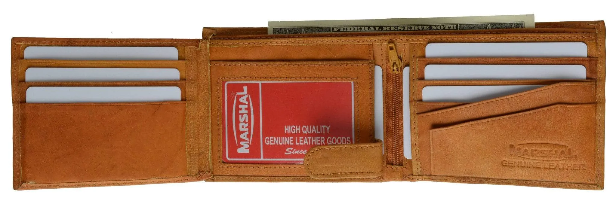 Genuine Leather Mens Bifold Wallet Button Snap Flap Out 1533 CF