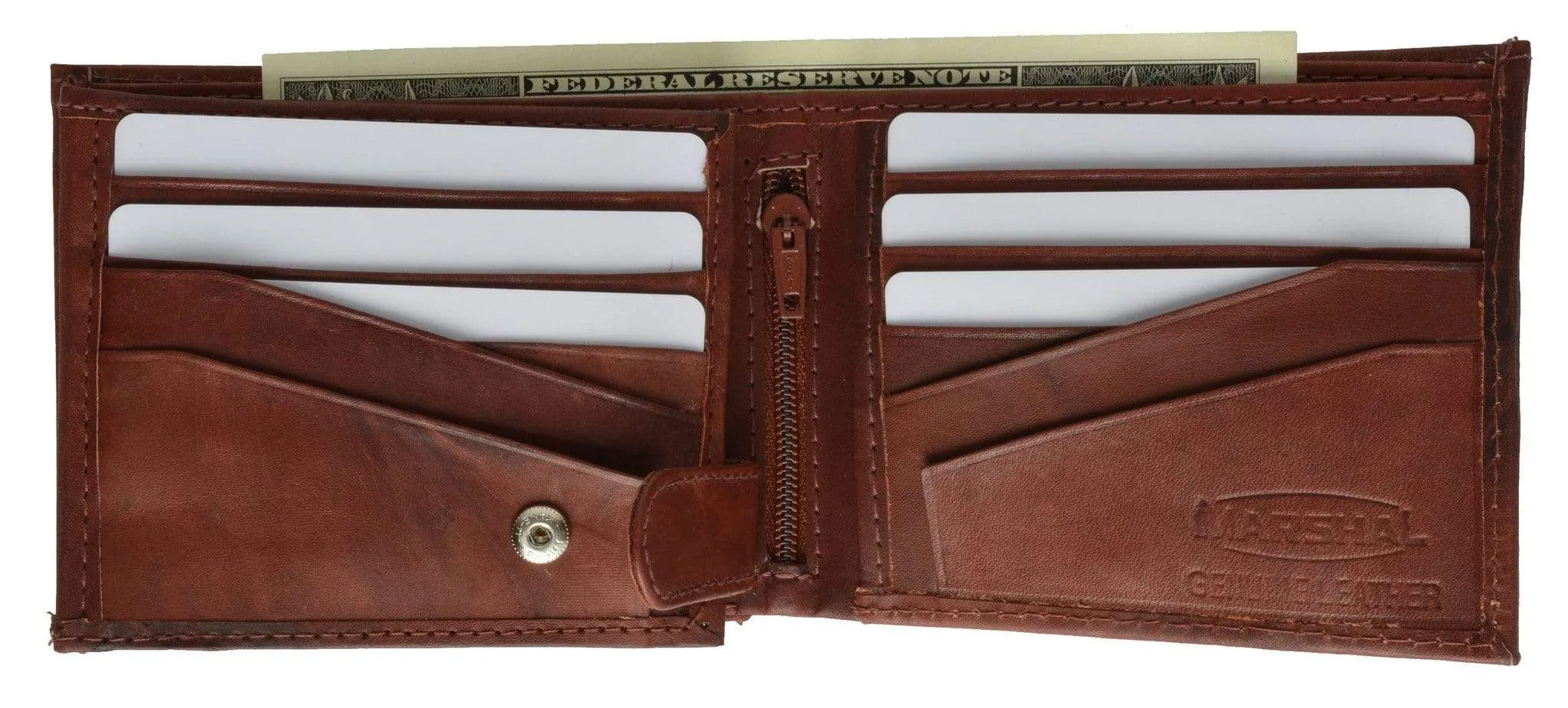 Genuine Leather Mens Bifold Wallet Button Snap Flap Out 1533 CF