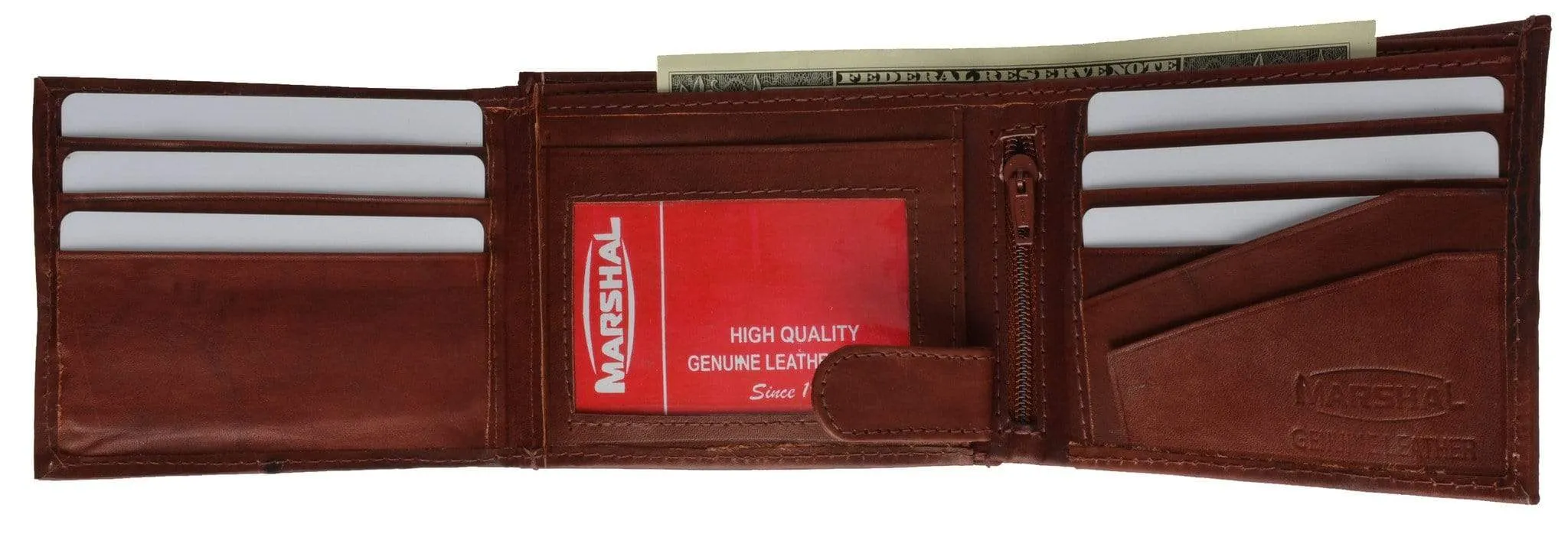 Genuine Leather Mens Bifold Wallet Button Snap Flap Out 1533 CF