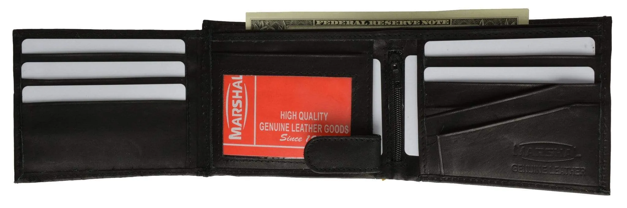 Genuine Leather Mens Bifold Wallet Button Snap Flap Out 1533 CF