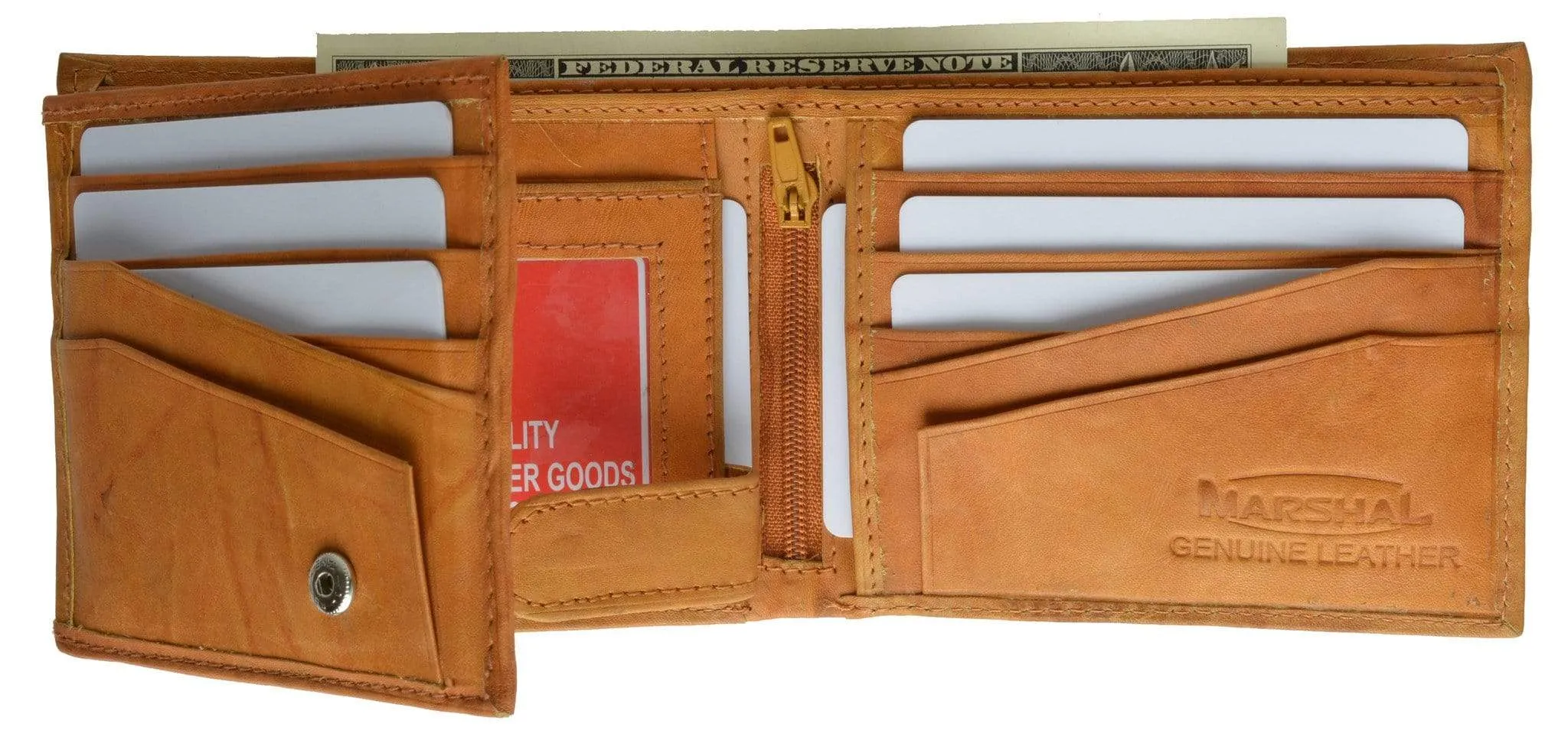 Genuine Leather Mens Bifold Wallet Button Snap Flap Out 1533 CF