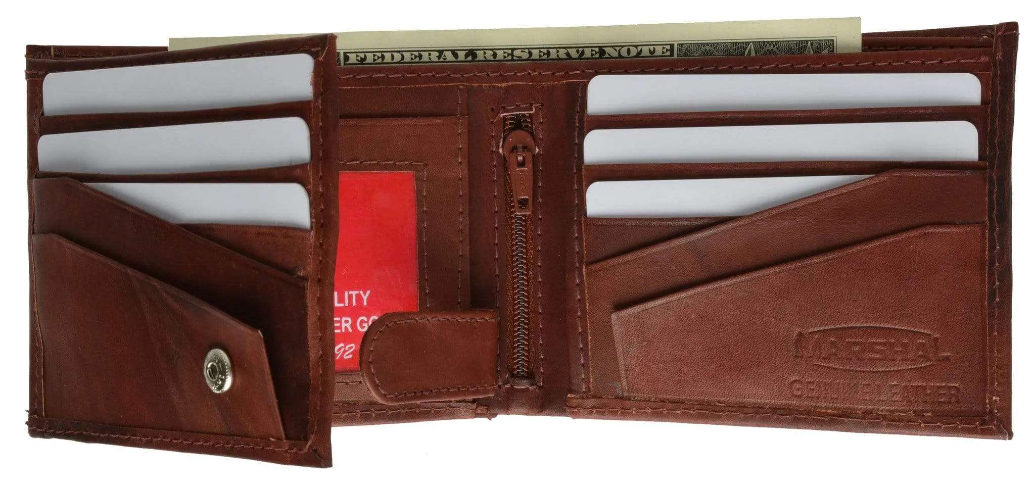 Genuine Leather Mens Bifold Wallet Button Snap Flap Out 1533 CF