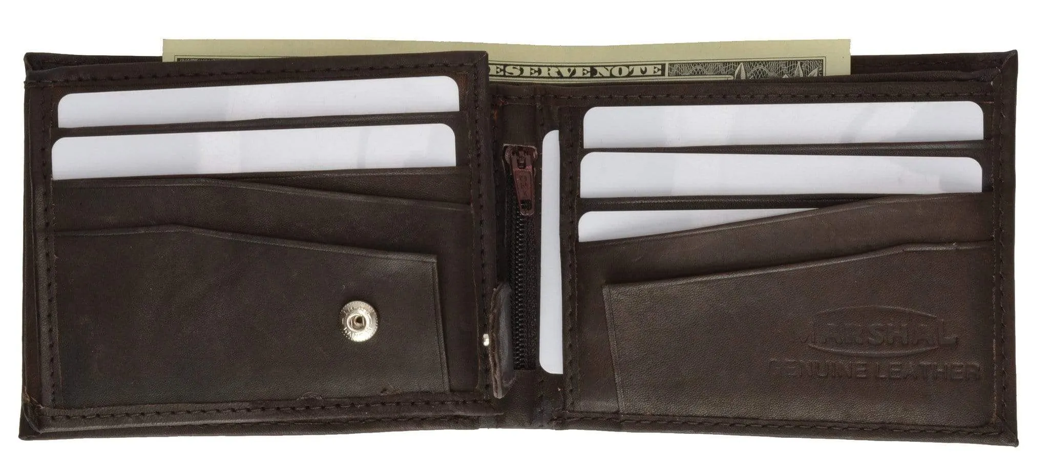 Genuine Leather Mens Bifold Wallet Button Snap Flap Out 1533 CF