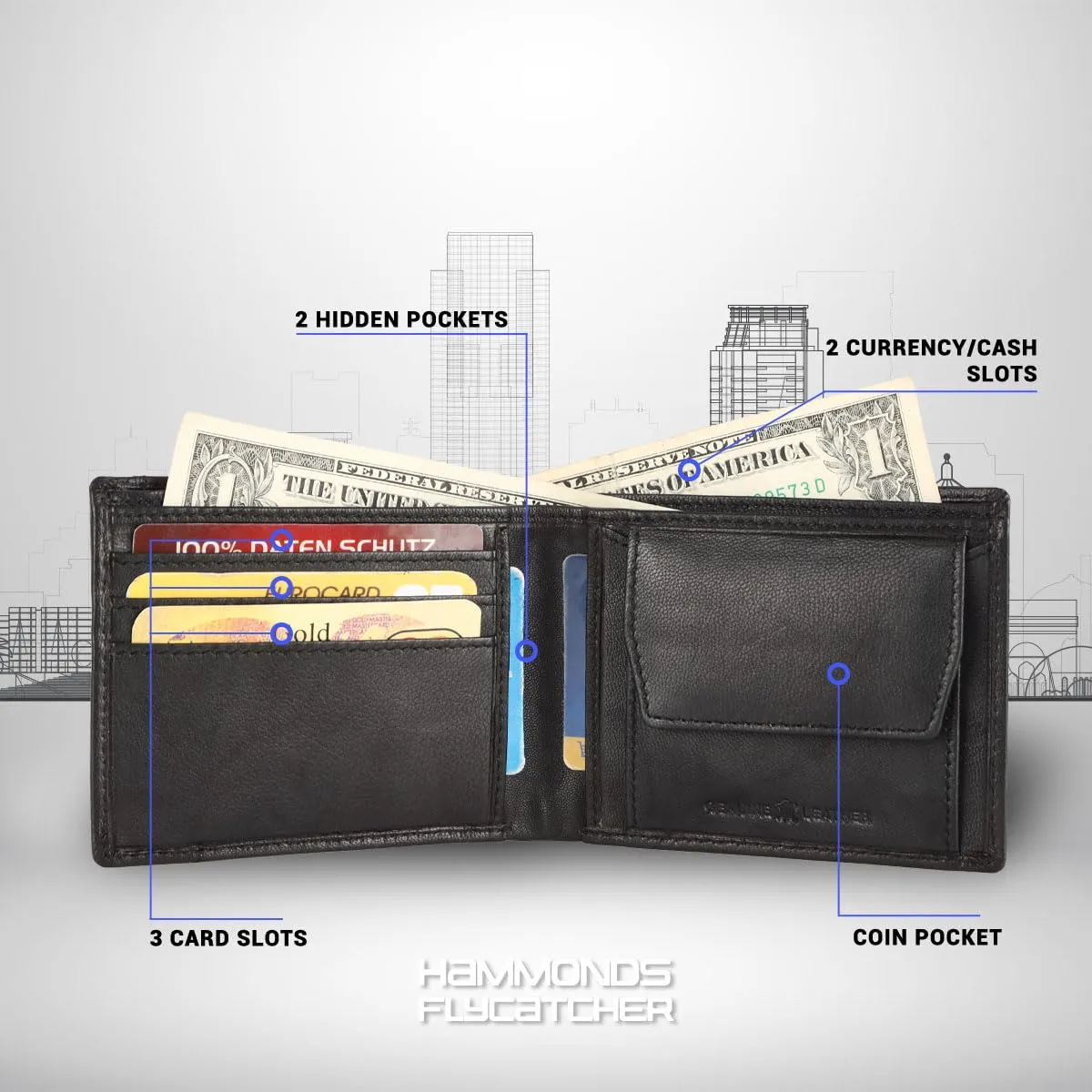 Genuine Leather Wallet for Men - RFID Protected Leather Men's Wallet with 6 ATM Credit/Debit Card Slots