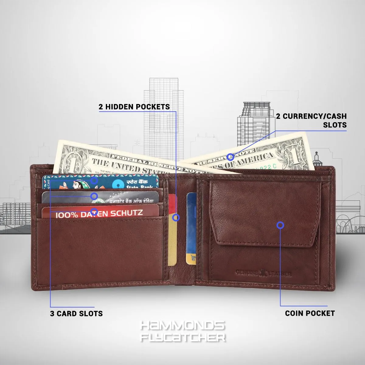 Genuine Leather Wallet for Men - RFID Protected Leather Men's Wallet with 6 ATM Credit/Debit Card Slots