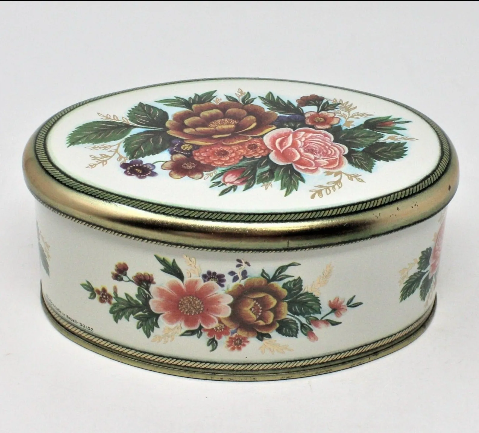 Gift Tin / Candy Tin, Meister, Florals, Oval, Vintage