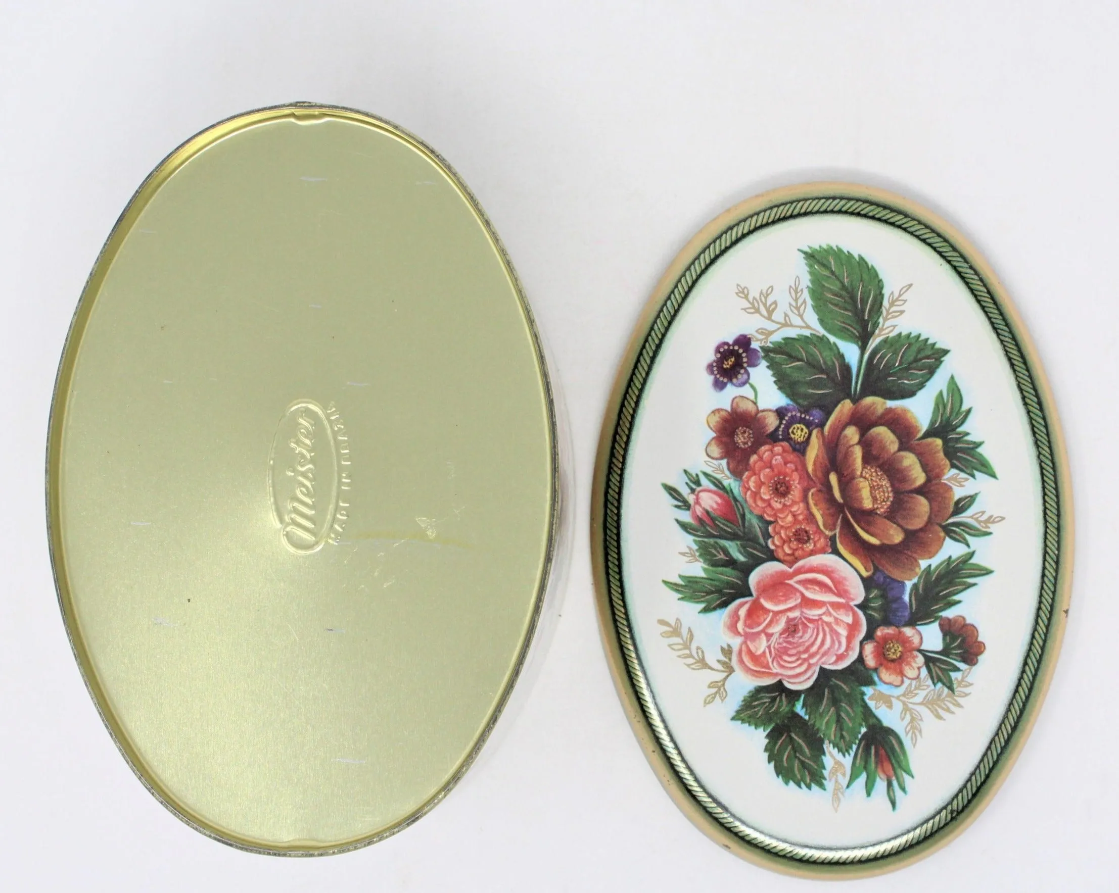 Gift Tin / Candy Tin, Meister, Florals, Oval, Vintage