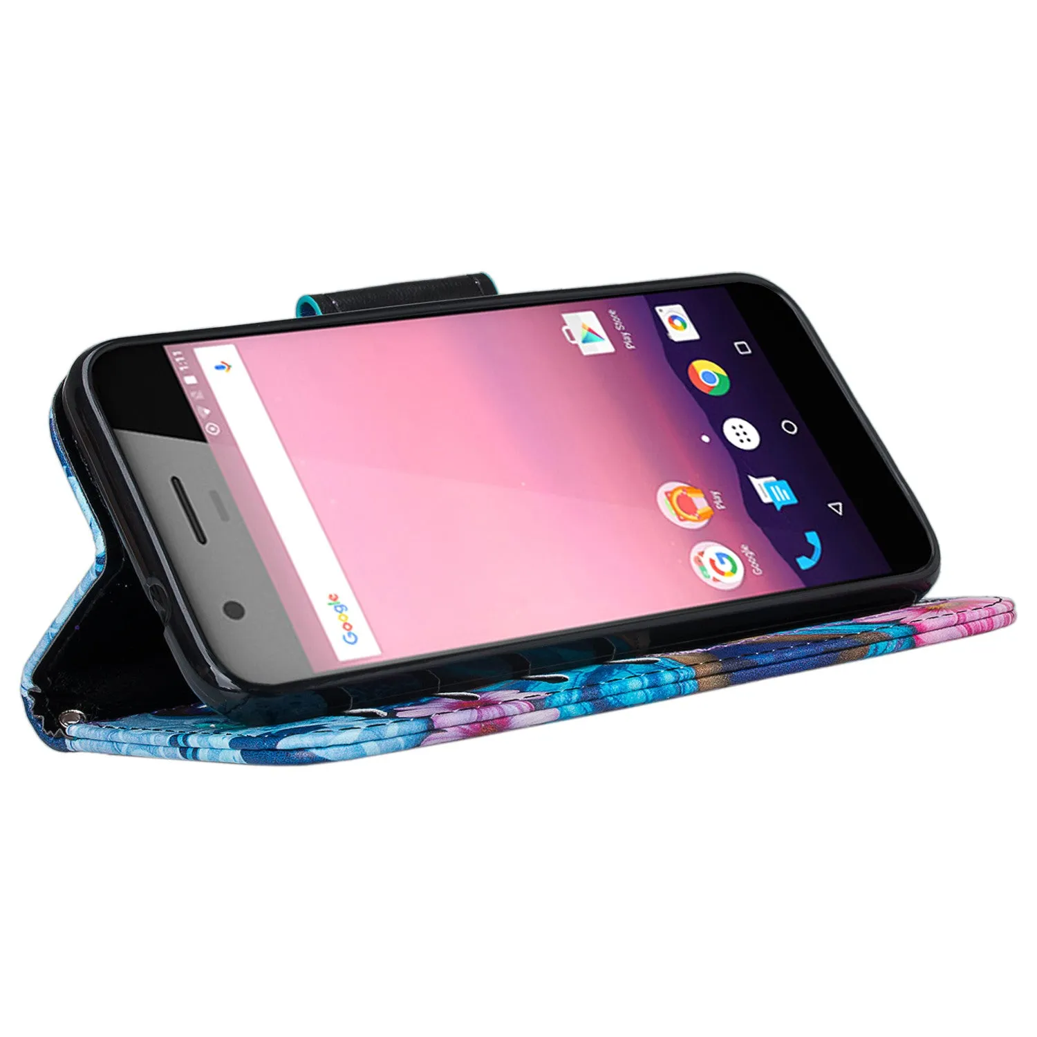 Google Pixel Case, Coverlab Pu Leather Magnetic Fold[Kickstand] Wallet Case with ID & Card Slots for Google Pixel - Blue Butterfly