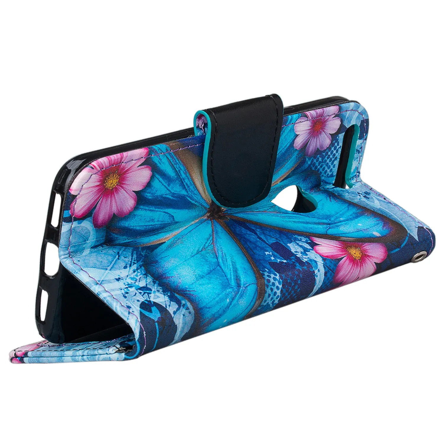 Google Pixel Case, Coverlab Pu Leather Magnetic Fold[Kickstand] Wallet Case with ID & Card Slots for Google Pixel - Blue Butterfly