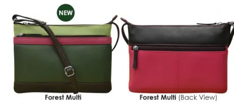 Handbag Double Zip Crossbody Bag Forest Leather RFID Blocking 6028