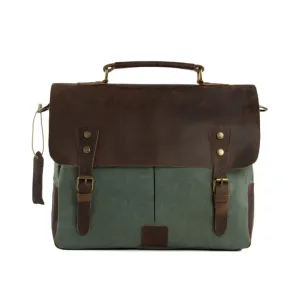 Handmade Waxed Canvas & Leather Satchel Messenger Bag - Olive Green/Coffee