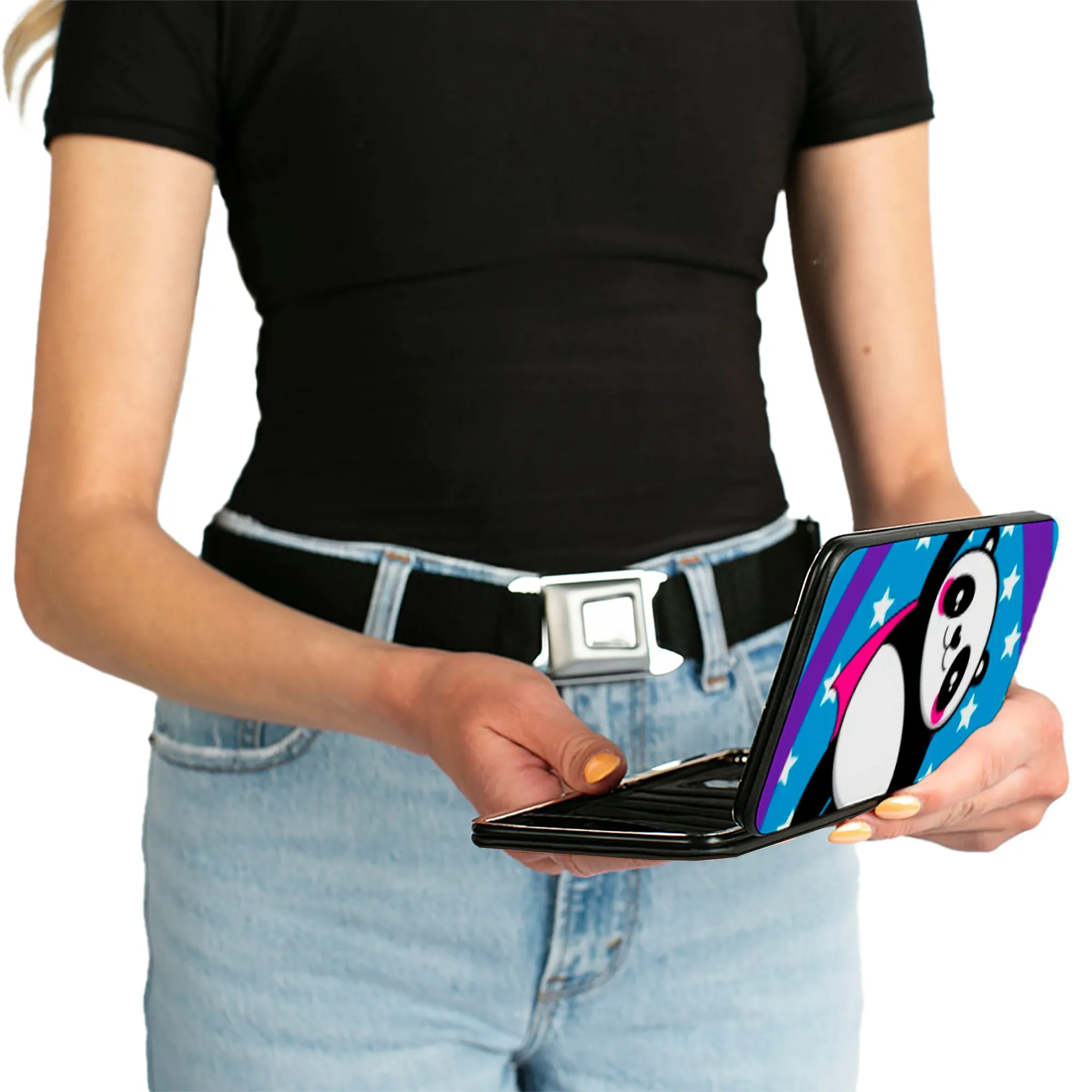 Hinged Wallet - Pandas & Rainbows w Stars
