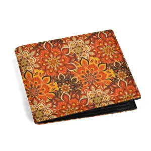 Hippie 70s Style Wallet Men, Orange Wallet Men, 70s inspired wallet, Floral Print Wallet, Unique Wallet Men, PU Leather wallet mens bifold