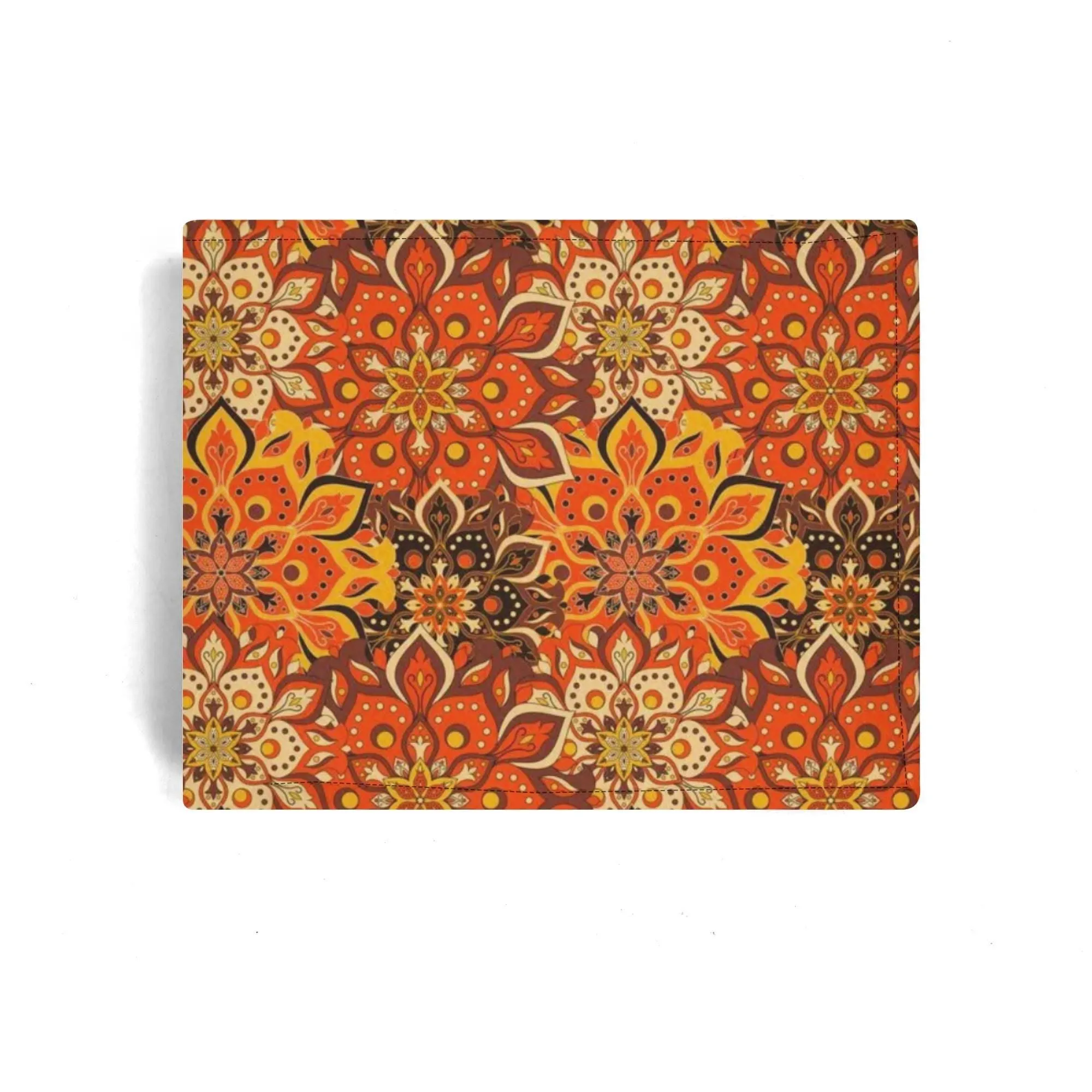 Hippie 70s Style Wallet Men, Orange Wallet Men, 70s inspired wallet, Floral Print Wallet, Unique Wallet Men, PU Leather wallet mens bifold