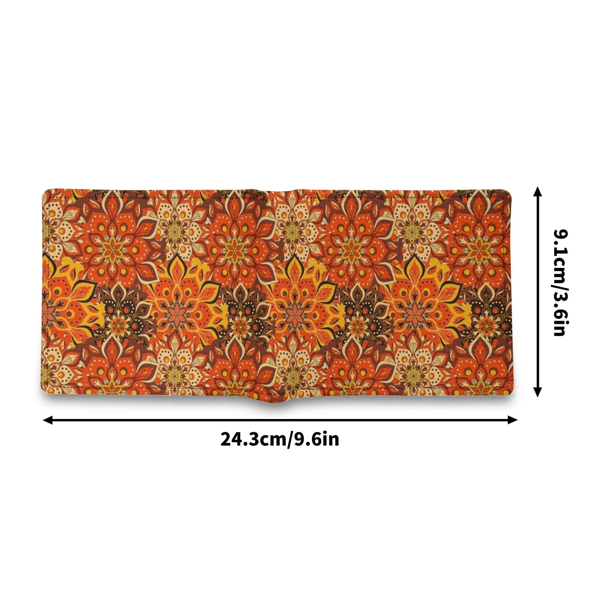 Hippie 70s Style Wallet Men, Orange Wallet Men, 70s inspired wallet, Floral Print Wallet, Unique Wallet Men, PU Leather wallet mens bifold