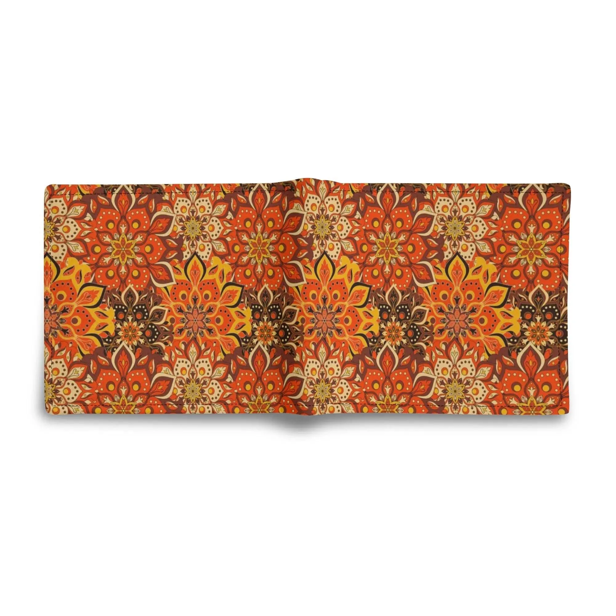 Hippie 70s Style Wallet Men, Orange Wallet Men, 70s inspired wallet, Floral Print Wallet, Unique Wallet Men, PU Leather wallet mens bifold