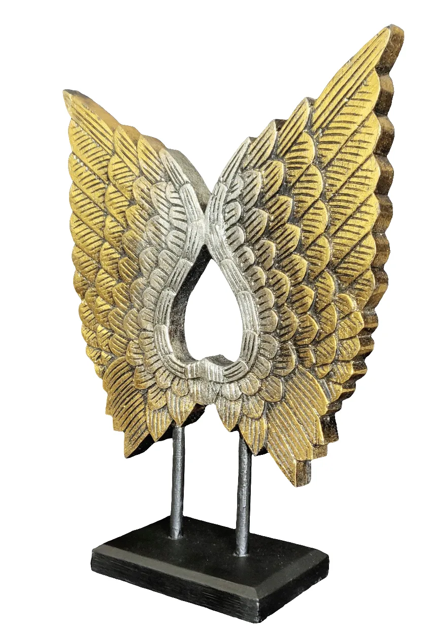 Home Decor Ornament.
Wings Sculpture Statue, Hand Carved and Painted Wooden Decor. "Winged Heart".