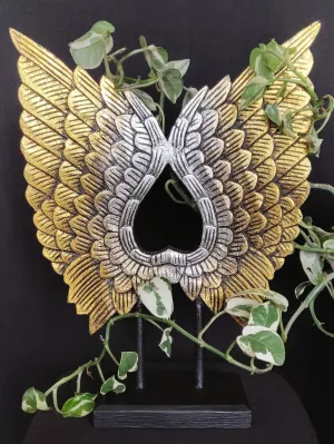 Home Decor Ornament.
Wings Sculpture Statue, Hand Carved and Painted Wooden Decor. "Winged Heart".