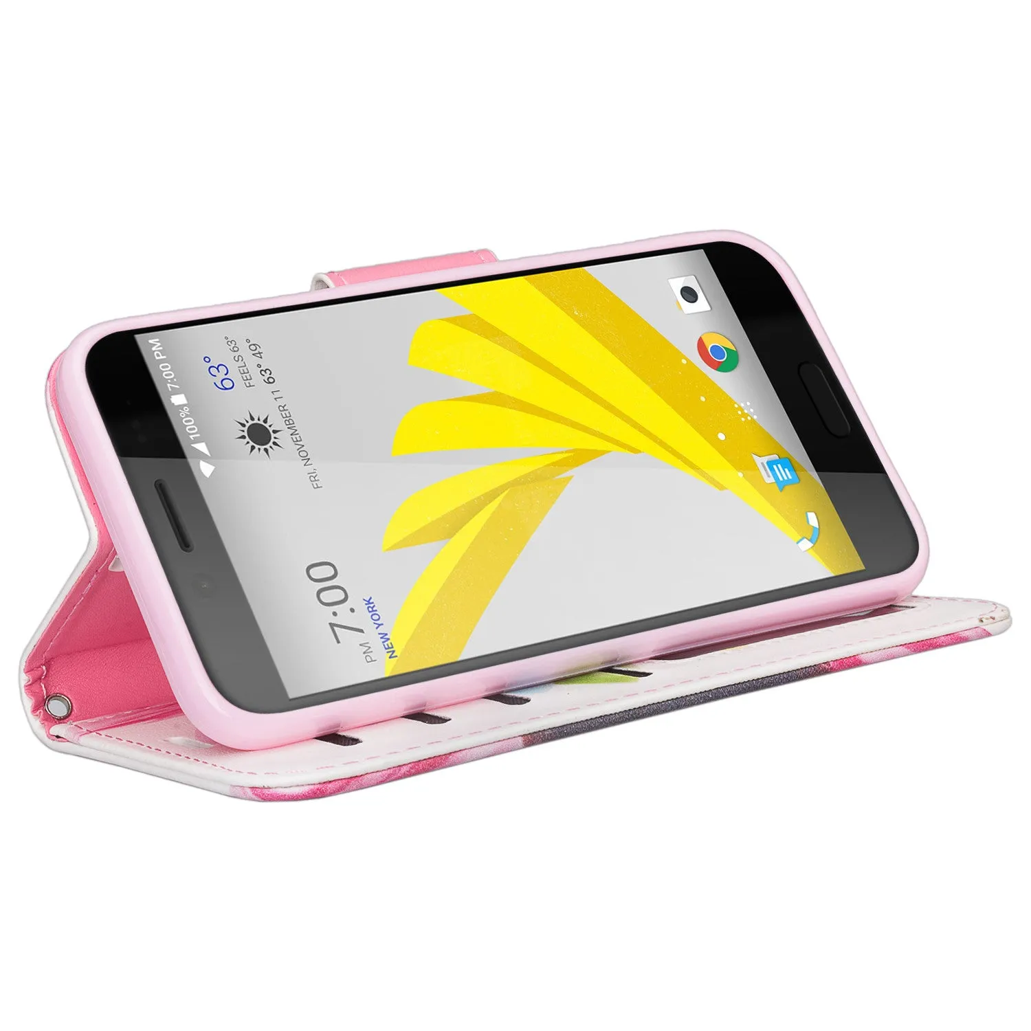 HTC Bolt Case, HTC Bolt Wallet Case, Slim Flip Folio [Kickstand] Pu Leather Wallet Case with ID & Card Slots & Pocket   Wrist Strap - Vivid Sunflower