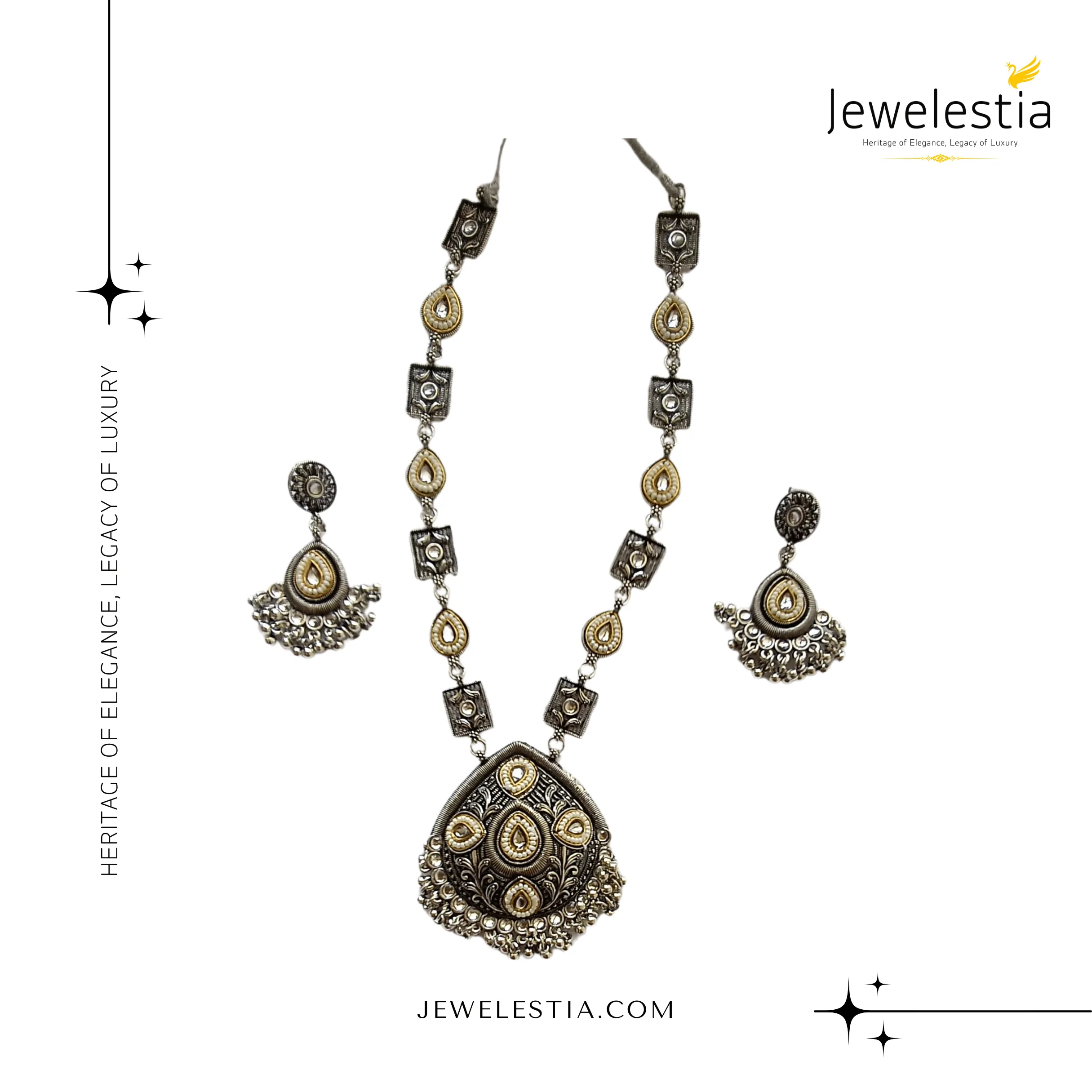 Jewelestia Antique Gold Necklace and Earring Set
