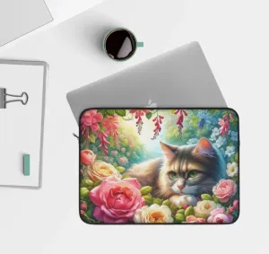 June Birth Flower - Roses and Honeysuckle - Cat Lover - Laptop Sleeve