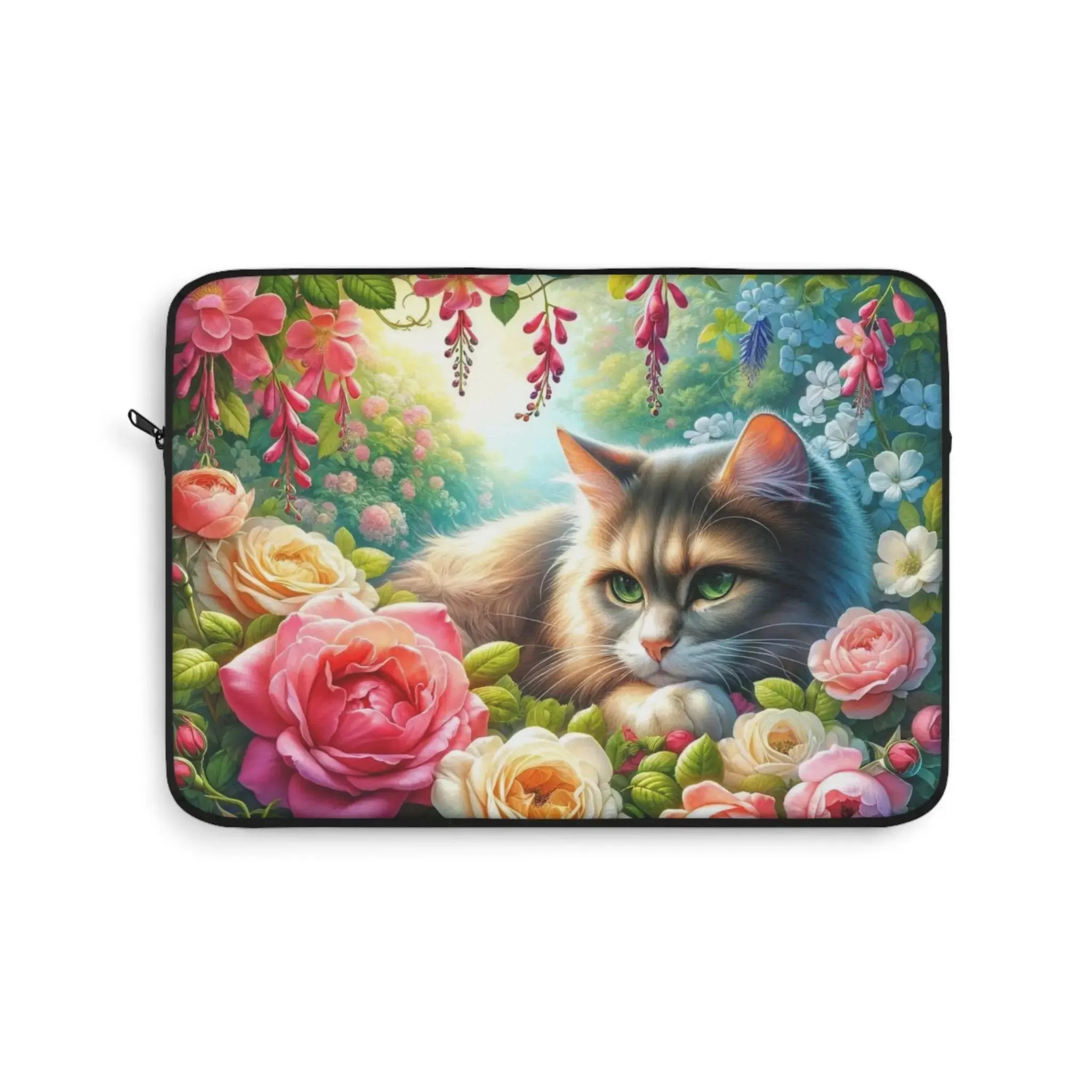 June Birth Flower - Roses and Honeysuckle - Cat Lover - Laptop Sleeve