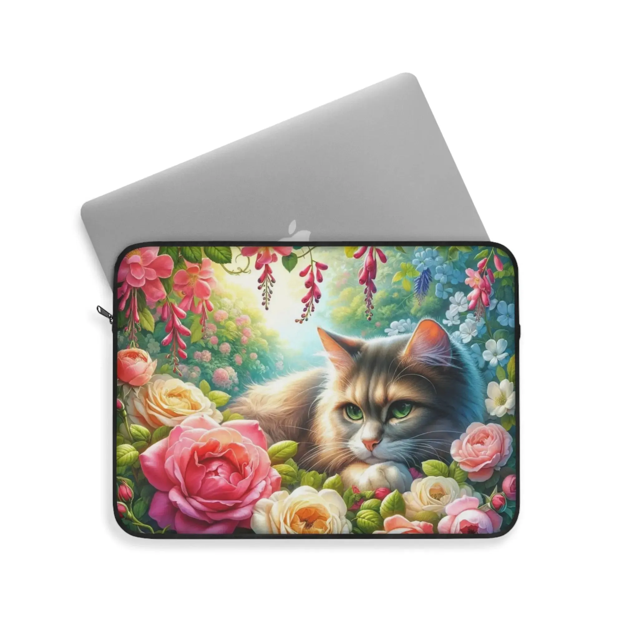 June Birth Flower - Roses and Honeysuckle - Cat Lover - Laptop Sleeve