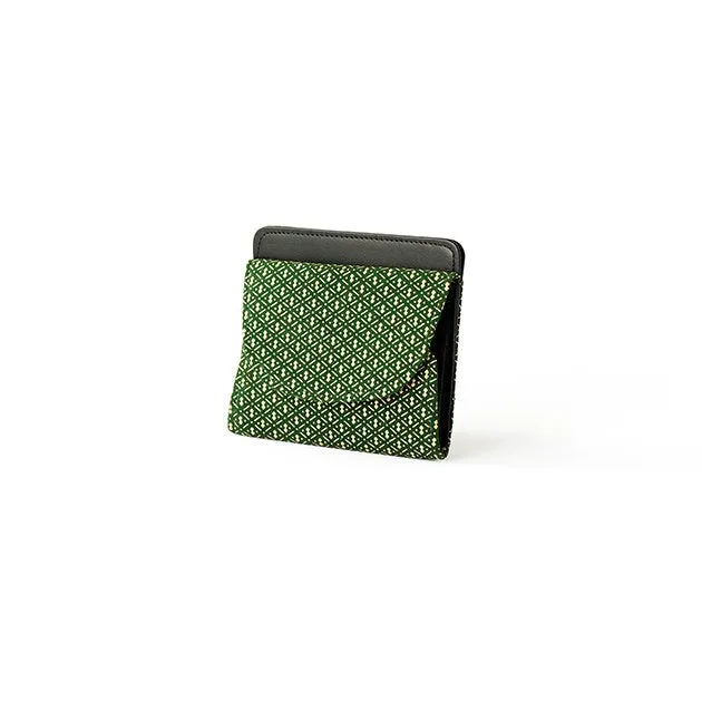 Koshu Inden Japanese Deerskin Leather with Urushi (Japanese Lacquer) Fold Wallet - Gourd Pattern / Dark Green - ,  Made in Japan,  Japanese Leather Wallet