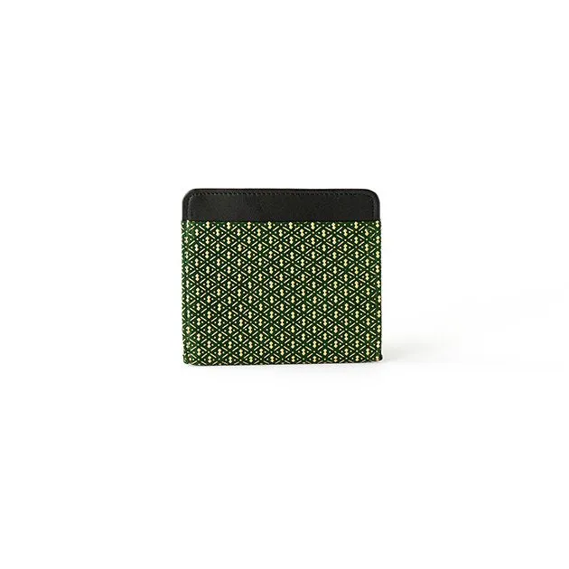 Koshu Inden Japanese Deerskin Leather with Urushi (Japanese Lacquer) Fold Wallet - Gourd Pattern / Dark Green - ,  Made in Japan,  Japanese Leather Wallet