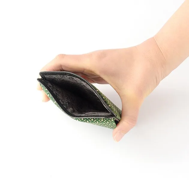 Koshu Inden Japanese Deerskin Leather with Urushi (Japanese Lacquer) Fold Wallet - Gourd Pattern / Dark Green - ,  Made in Japan,  Japanese Leather Wallet