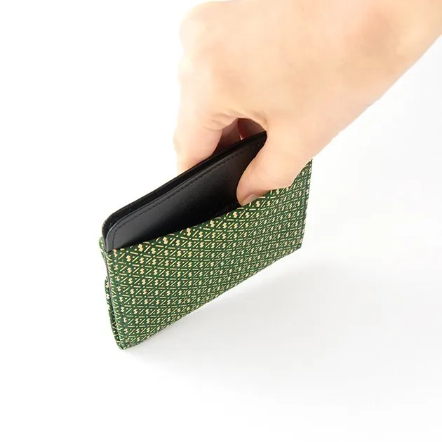 Koshu Inden Japanese Deerskin Leather with Urushi (Japanese Lacquer) Fold Wallet - Gourd Pattern / Dark Green - ,  Made in Japan,  Japanese Leather Wallet