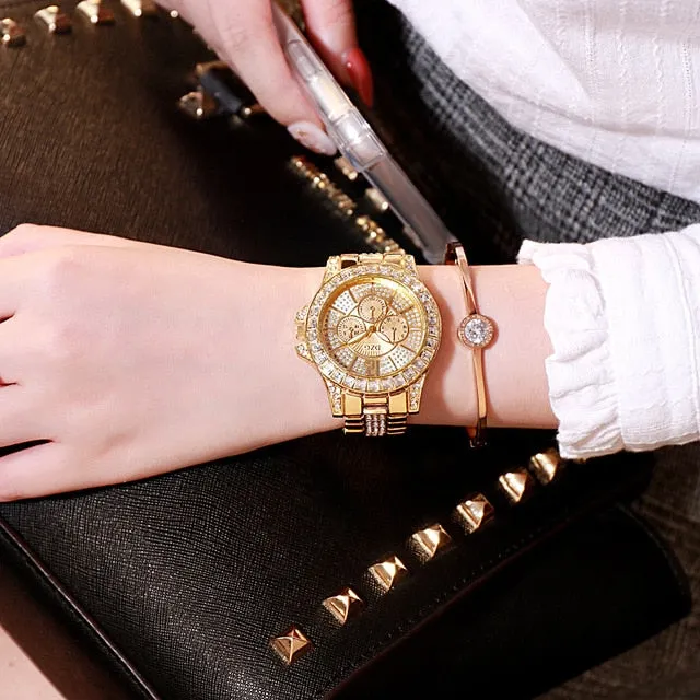 Ladies Dazzling Three Eye Rhinestone Dress Watch