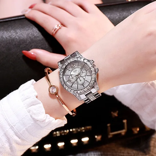 Ladies Dazzling Three Eye Rhinestone Dress Watch