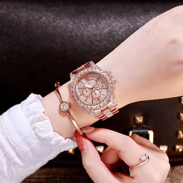 Ladies Dazzling Three Eye Rhinestone Dress Watch