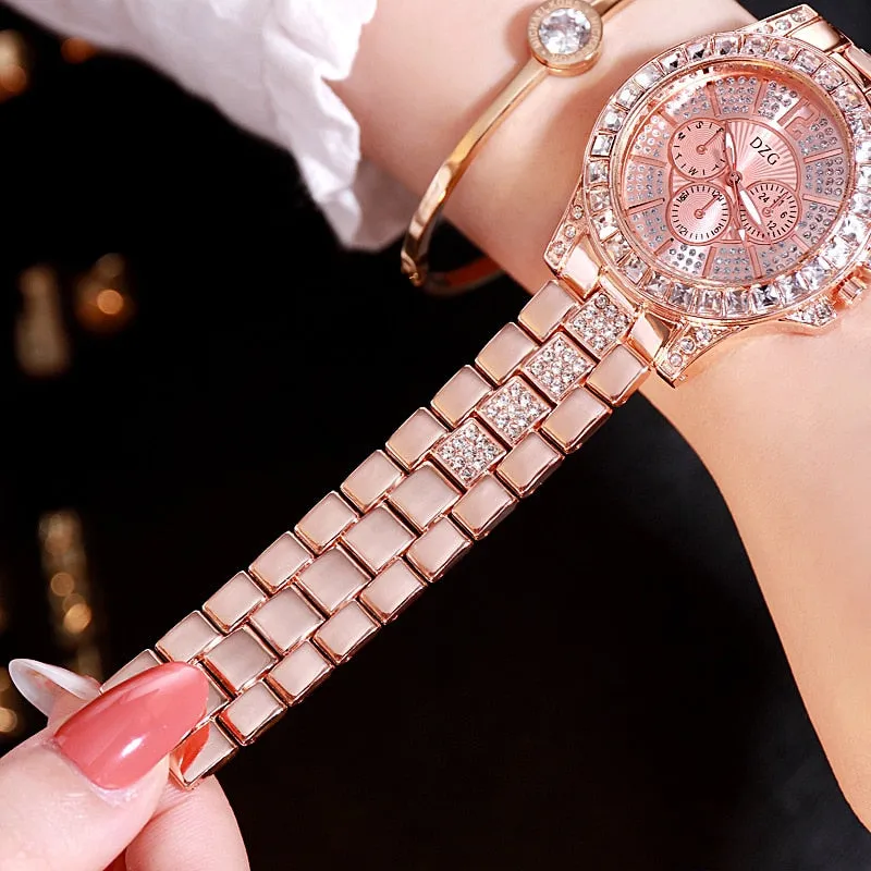 Ladies Dazzling Three Eye Rhinestone Dress Watch