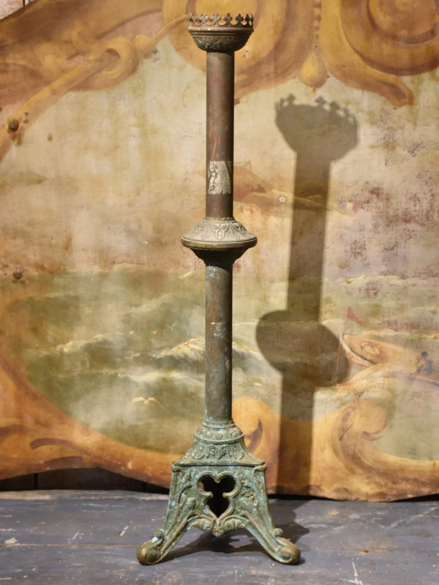 Large antique French candlestick - copper