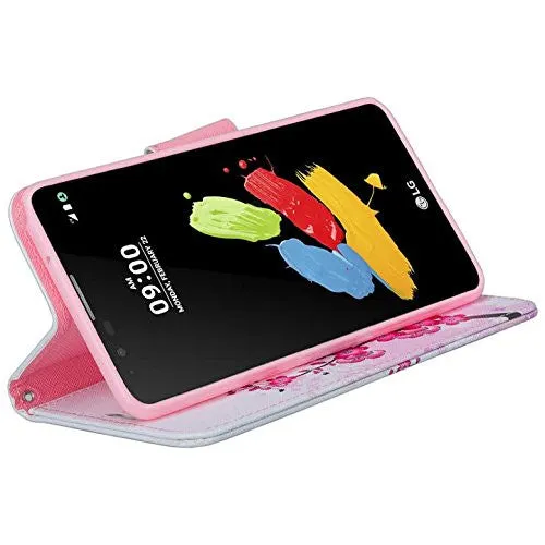 LG K7 | Tribute 5 | Treasure Case, Wallet Case, Wrist Strap [Kickstand] Pu Leather Wallet Case with ID & Credit Card Slots - Cherry Blossom