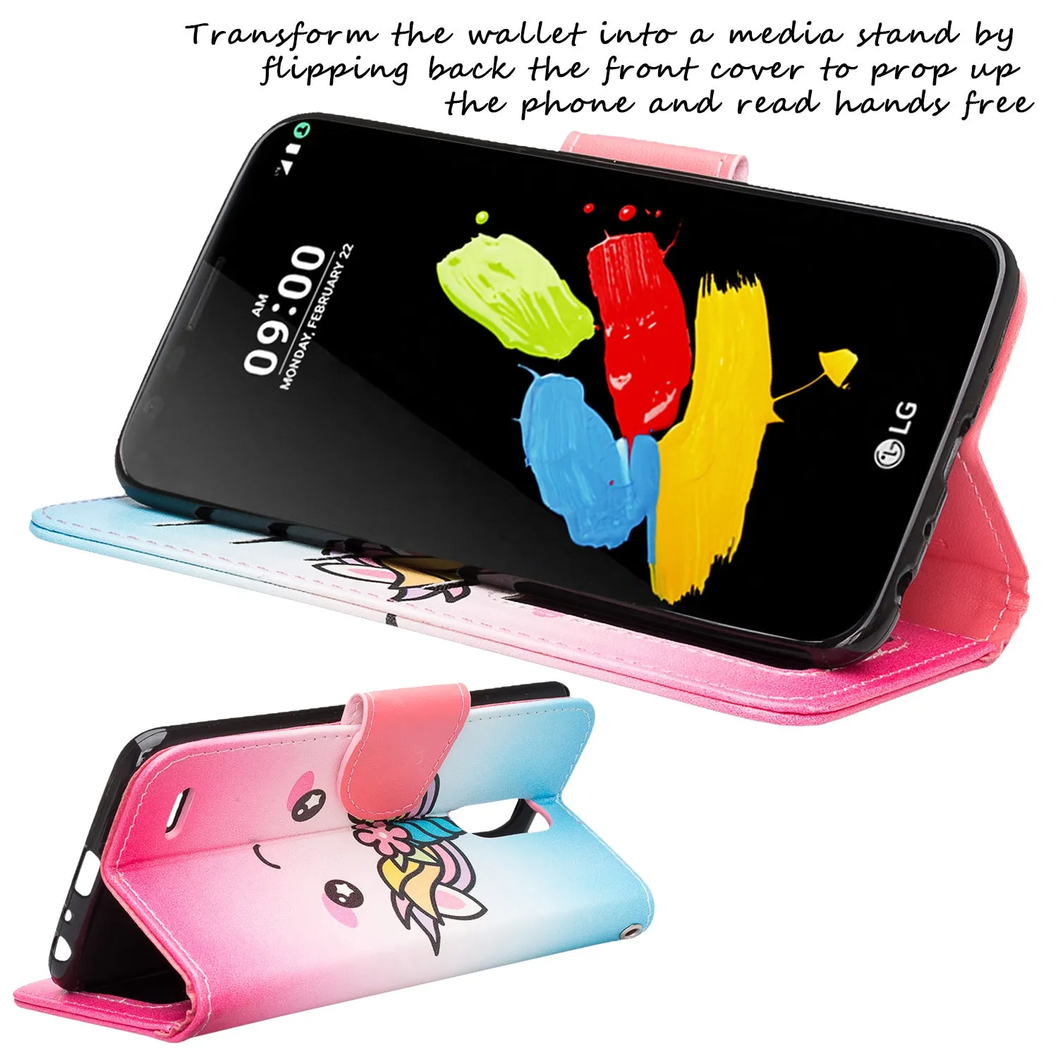 LG Stylo 3 Case, LG Stylo 3 Plus Wallet Case, Wrist Strap Magnetic Fold [Kickstand] Slim Pu Leather Wallet Case with ID & Card Slots for Stylo 3 / Stylo 3 Plus - White Unicorn