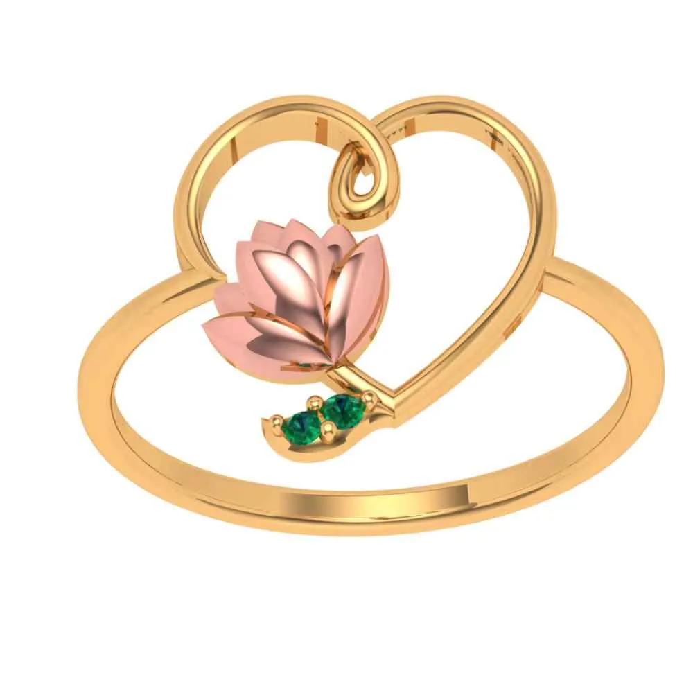 Lotus Motif Heart-shaped Ring