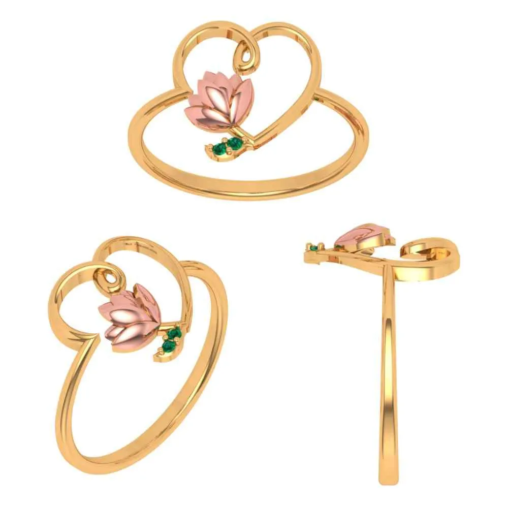 Lotus Motif Heart-shaped Ring
