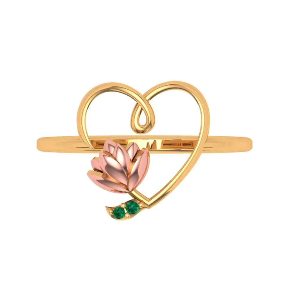 Lotus Motif Heart-shaped Ring