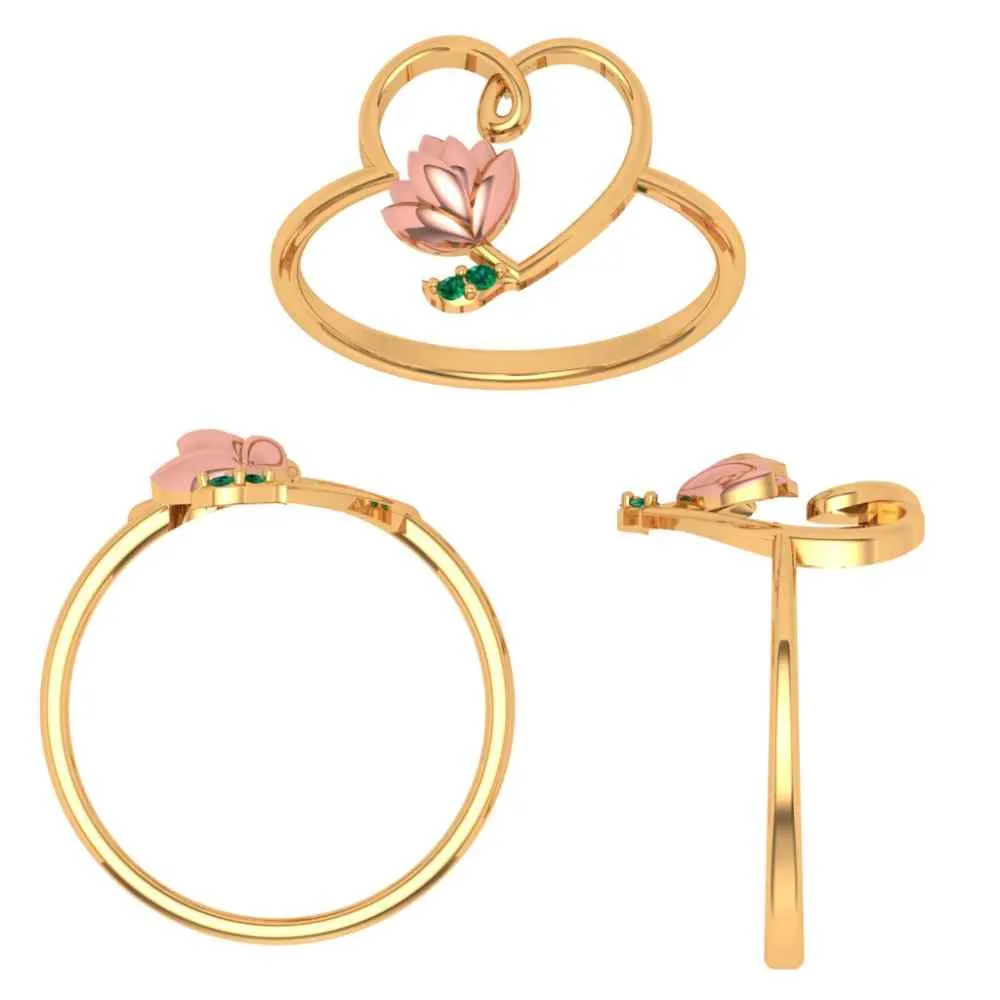 Lotus Motif Heart-shaped Ring
