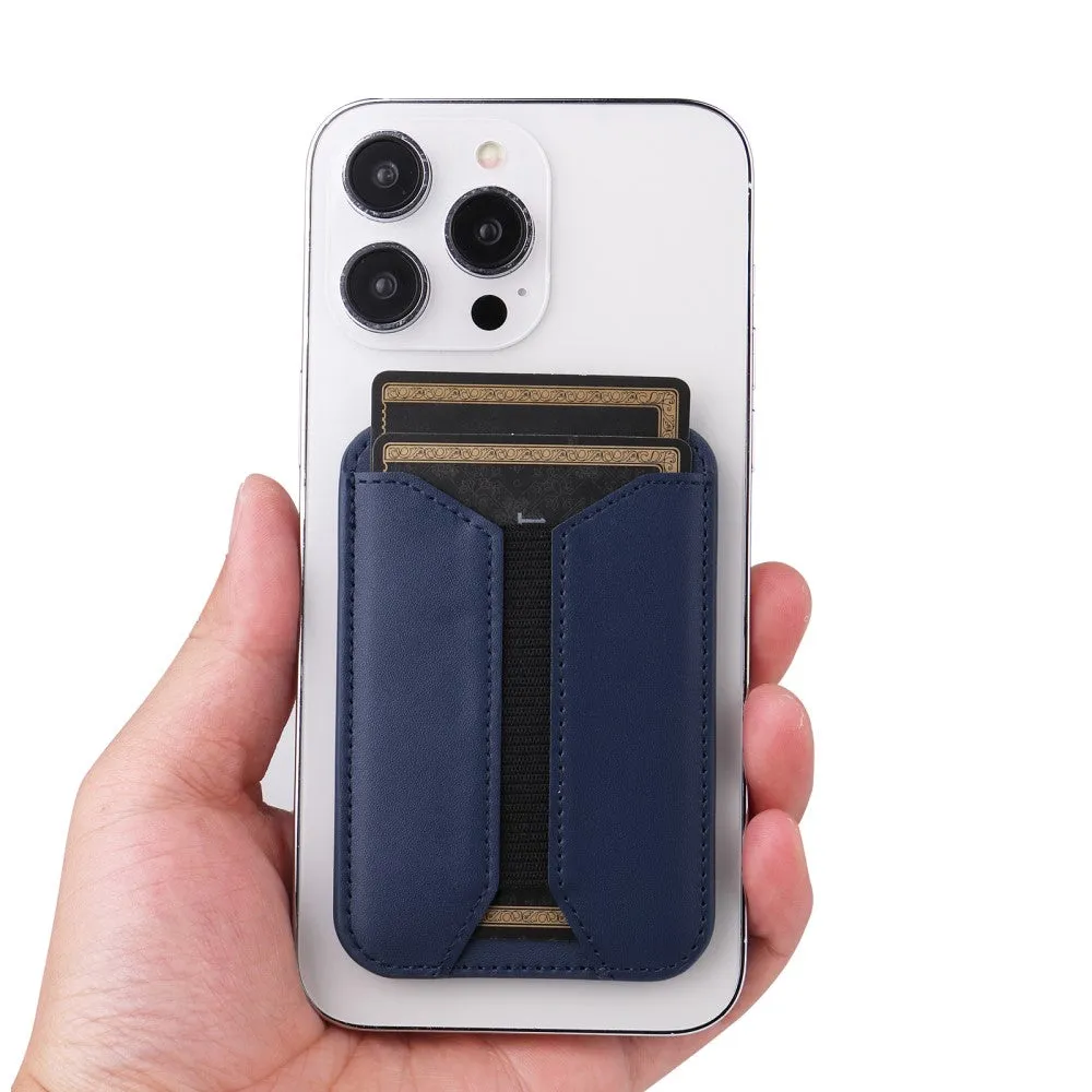 Magnetic MagSafe Leather Wallet Credit Card Holder   Kickstand Stand - Dark Blue