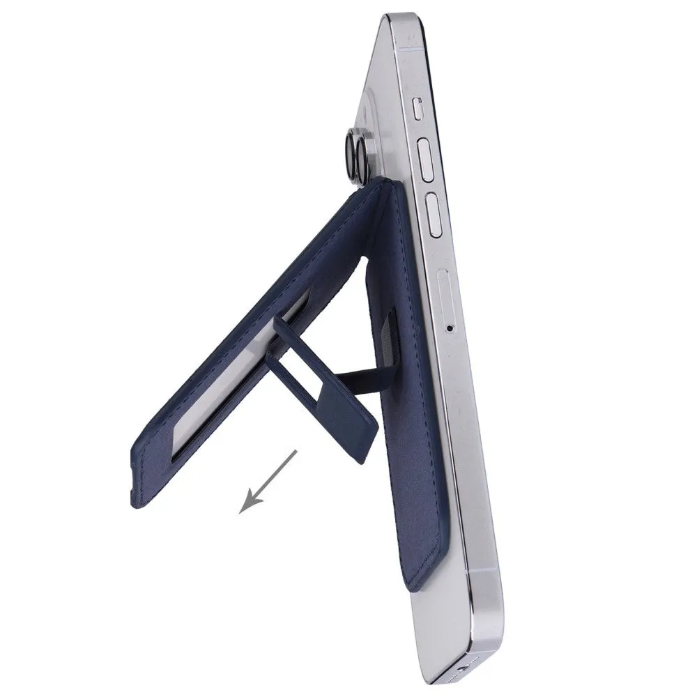 Magnetic MagSafe Leather Wallet Credit Card Holder   Kickstand Stand - Dark Blue