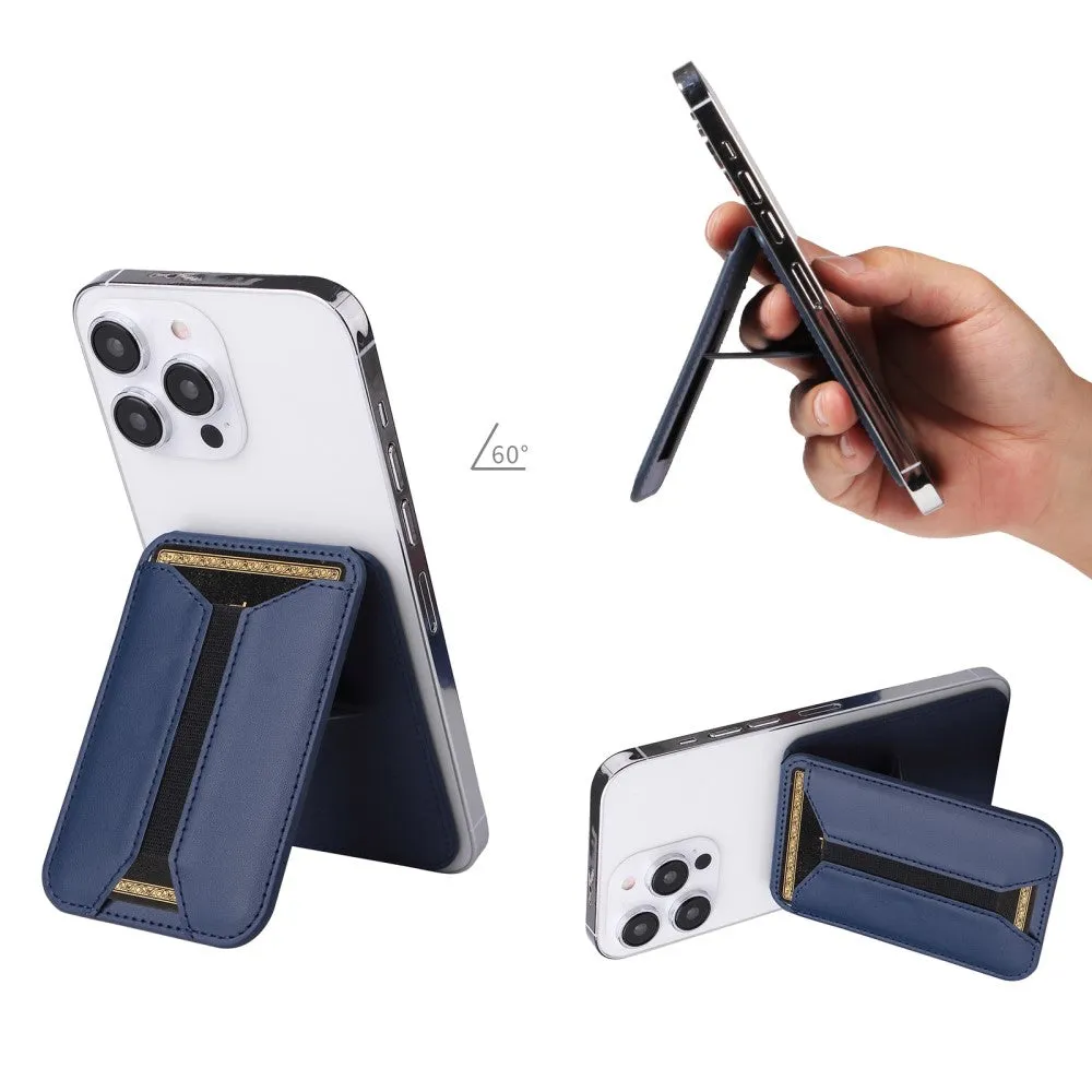 Magnetic MagSafe Leather Wallet Credit Card Holder   Kickstand Stand - Dark Blue
