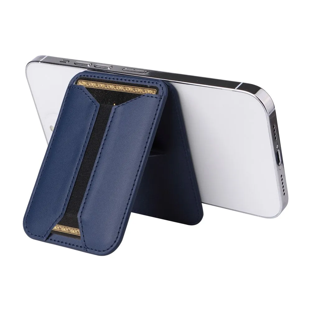 Magnetic MagSafe Leather Wallet Credit Card Holder   Kickstand Stand - Dark Blue