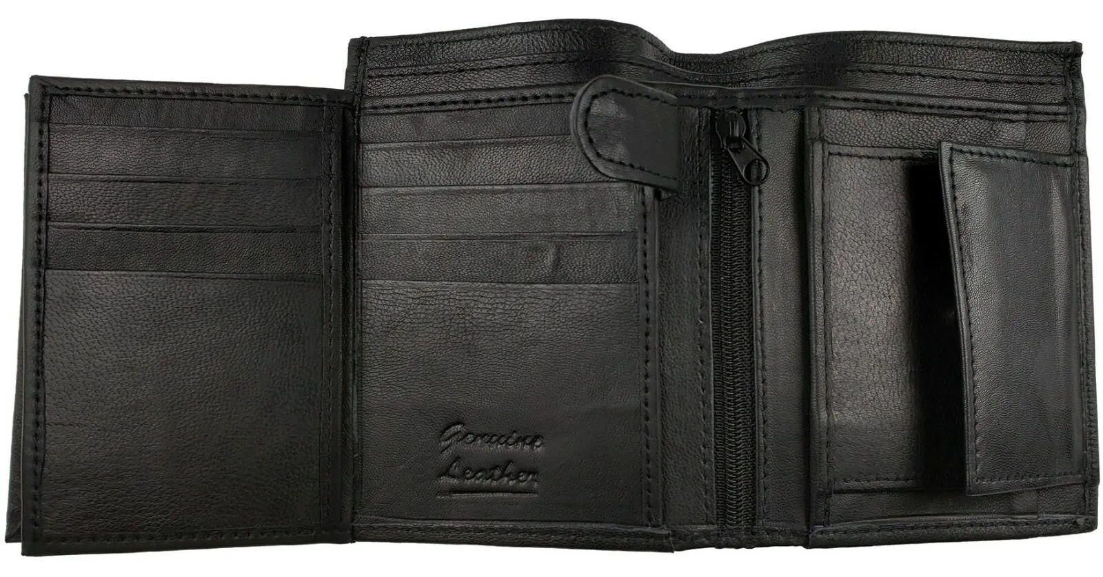 Marshal Mens Leather Trifold Wallet Hipster Multi Card ID Holder Black