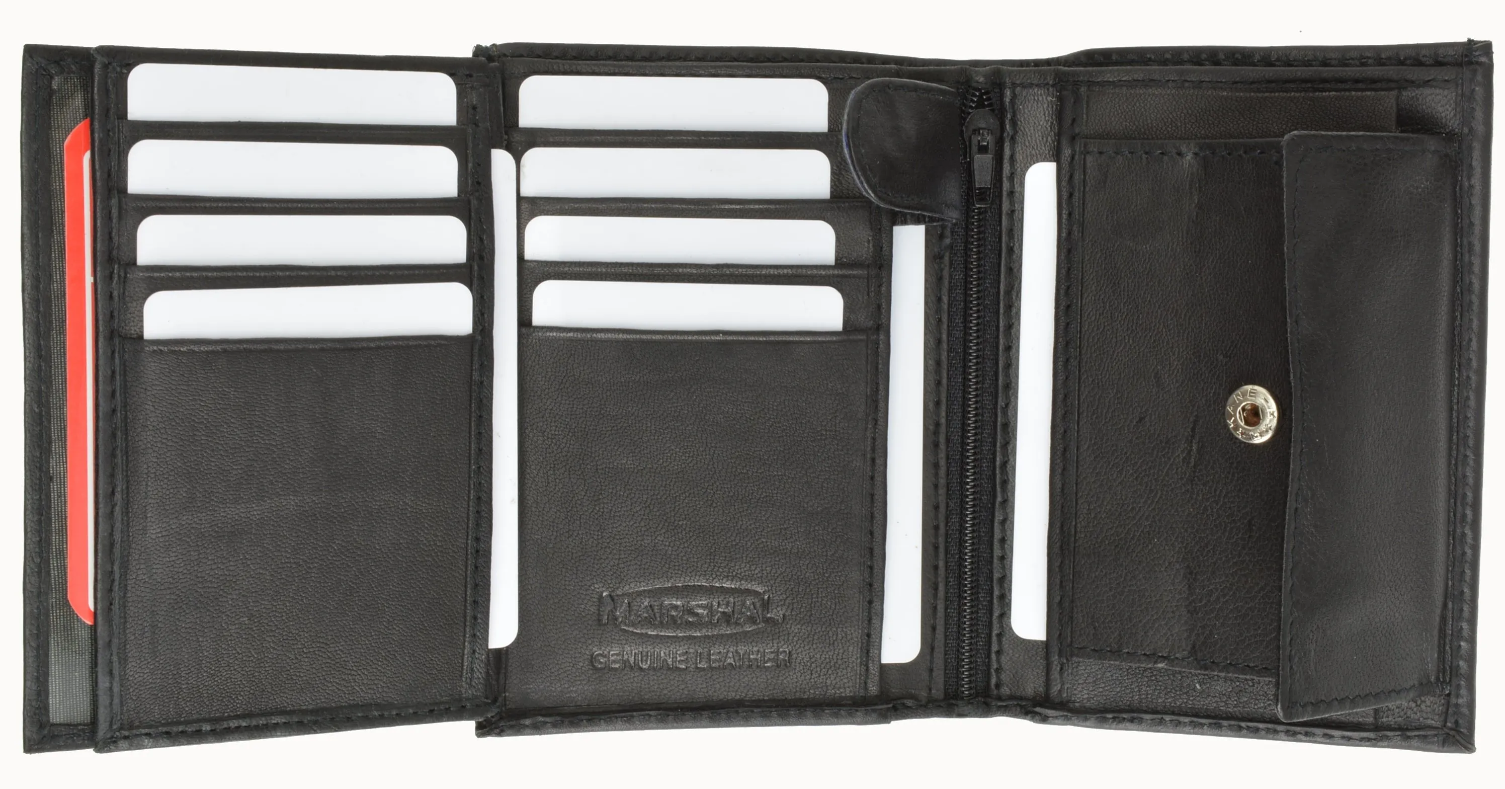 Marshal Mens Leather Trifold Wallet Hipster Multi Card ID Holder Black